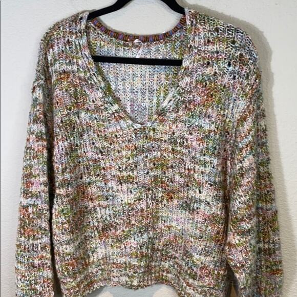 Free People Highland V Neck Sweater Ivory Combo - Picture 5 of 12